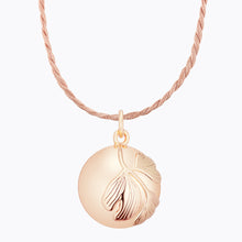 Load image into Gallery viewer, Maternity necklace / pregnancy necklace / harmony ball / bola  Composition : pendant in 18 carat gold-tone brass, silver or 18 carat  rose gold-tone brass, cord and tassels in fair trade silk Measurements : pendant diameter: 20mm, cord length: 1100 mm