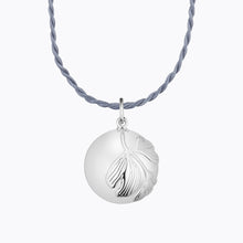 Load image into Gallery viewer, Maternity necklace / pregnancy necklace / harmony ball / bola  Composition : pendant in 18 carat gold-tone brass, silver or 18 carat  rose gold-tone brass, cord and tassels in fair trade silk Measurements : pendant diameter: 20mm, cord length: 1100 mm