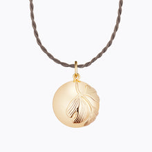 Load image into Gallery viewer, Maternity necklace / pregnancy necklace / harmony ball / bola  Composition : pendant in 18 carat gold-tone brass, silver or 18 carat  rose gold-tone brass, cord and tassels in fair trade silk Measurements : pendant diameter: 20mm, cord length: 1100 mm
