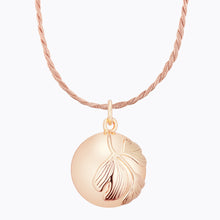 Load image into Gallery viewer, Maternity necklace / pregnancy necklace / harmony ball / bola  Composition : pendant in 18 carat gold-tone brass, silver or 18 carat  rose gold-tone brass, cord and tassels in fair trade silk Measurements : pendant diameter: 20mm, cord length: 1100 mm
