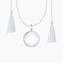 Load image into Gallery viewer, Maternity necklace / pregnancy necklace / harmony ball / bola Composition : pendant in silver brass Cord and tassels in fair trade silk Measurements : pendant diameter: 20mm, cord length: 1100 mm
